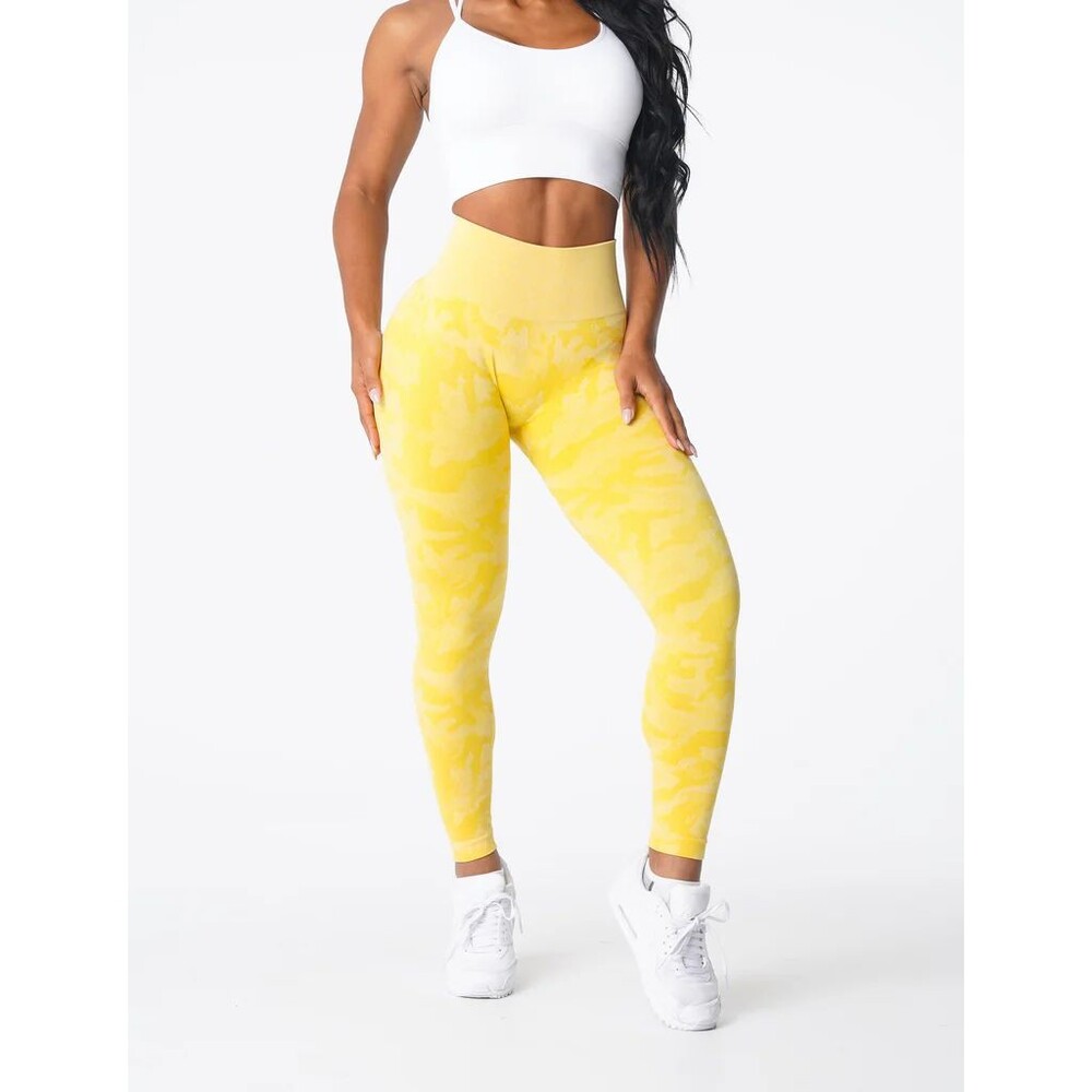 NVTGN Womens Leggings Sunshine Yellow Camo Seamless High Waisted Pull On Size XS